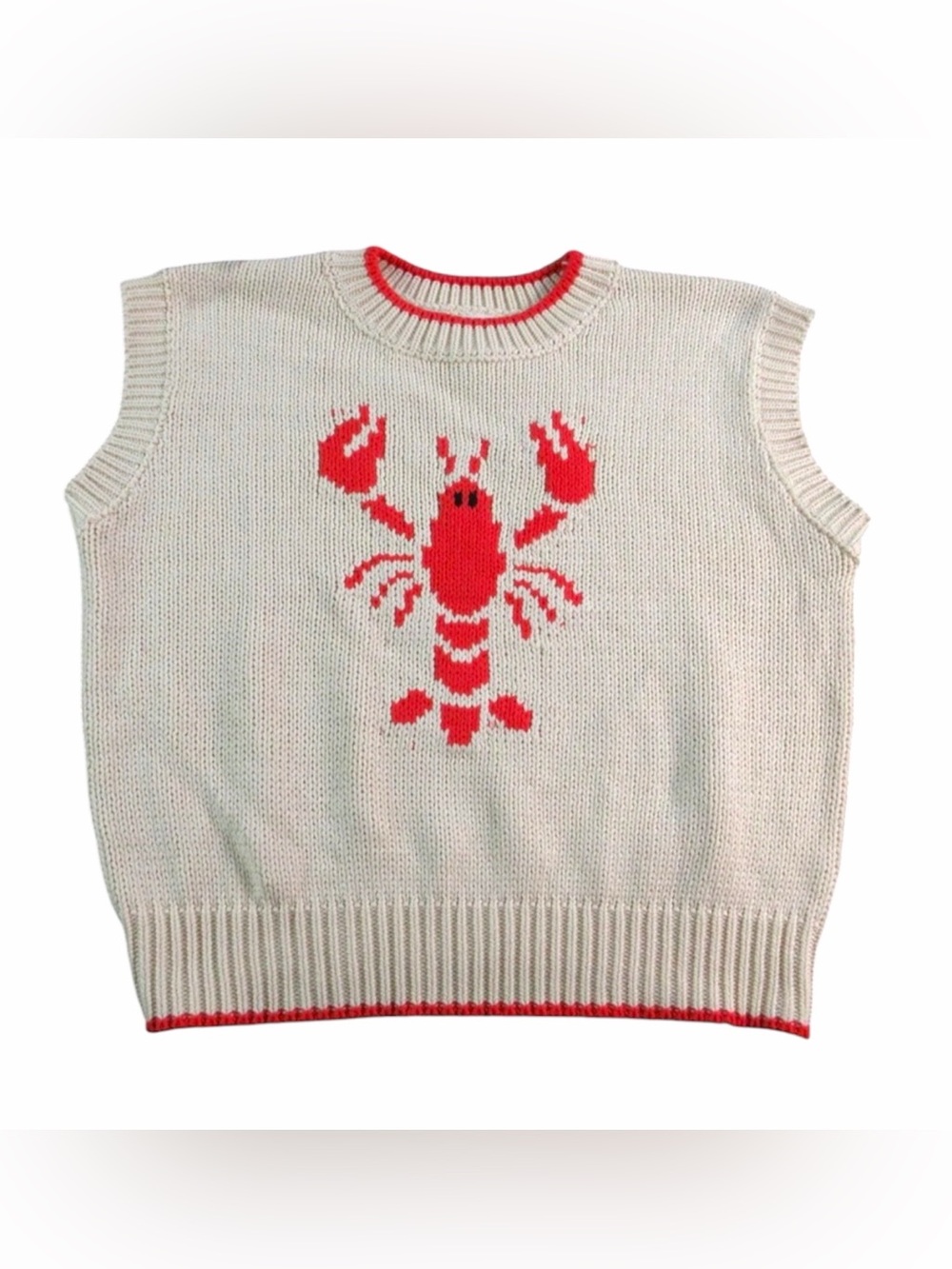 Sunday Edition Sweater Vest Womens M Cream Lobster Crew Neck Chunky-Knit - Picture 2 of 3
